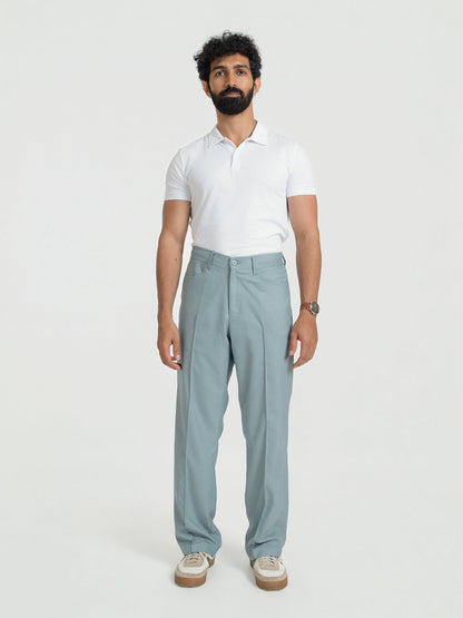 Korean Teal Relaxed Fit Pintuck Pants