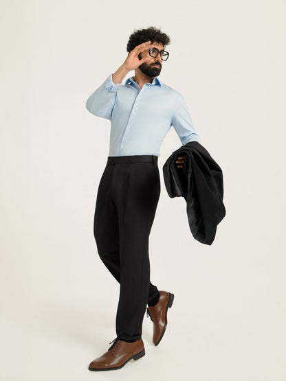 Japanese Black Straight Fit Pleated Formal Trousers