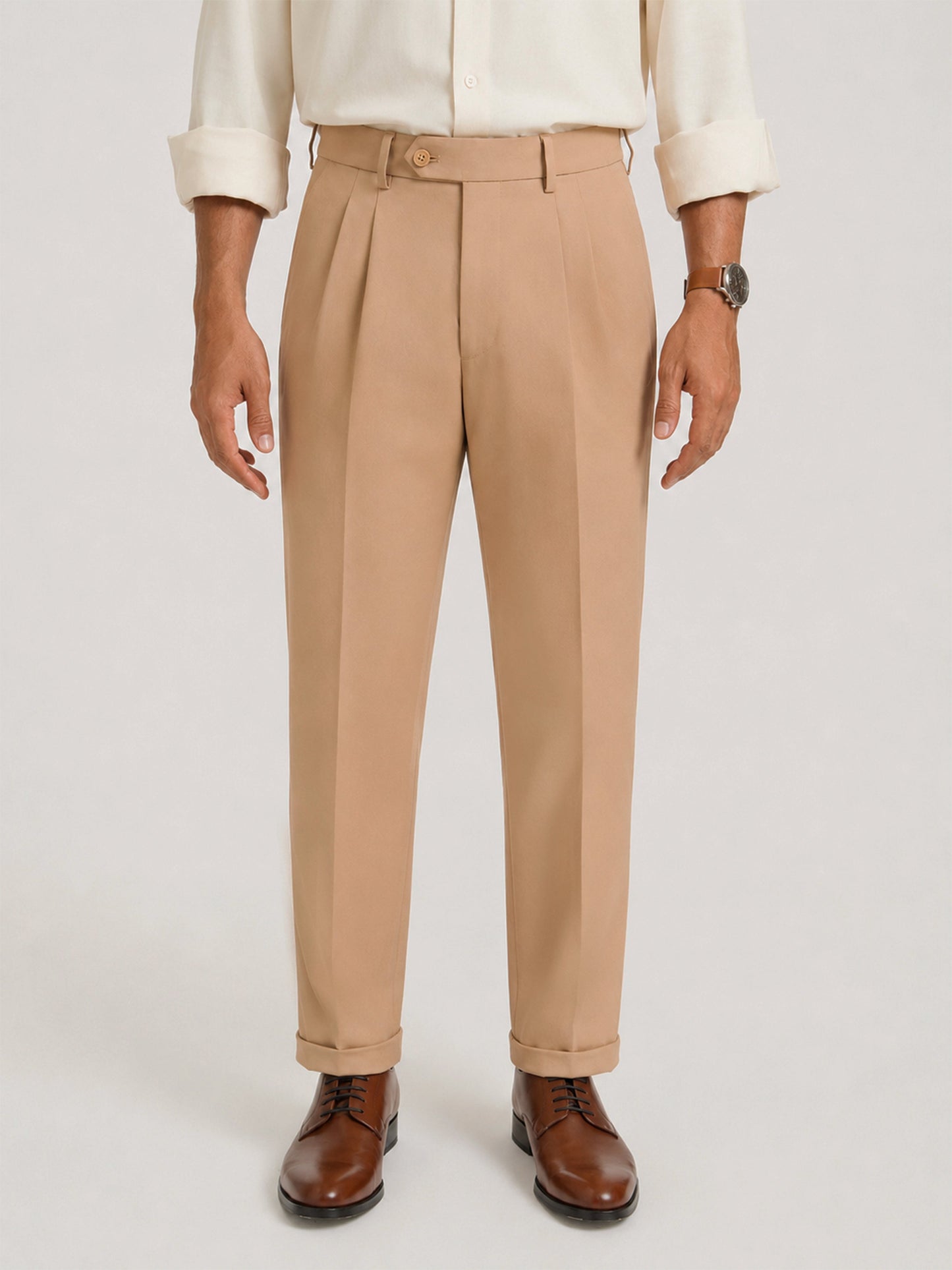 Japanese Khaki Straight Fit Pleated Formal Trousers