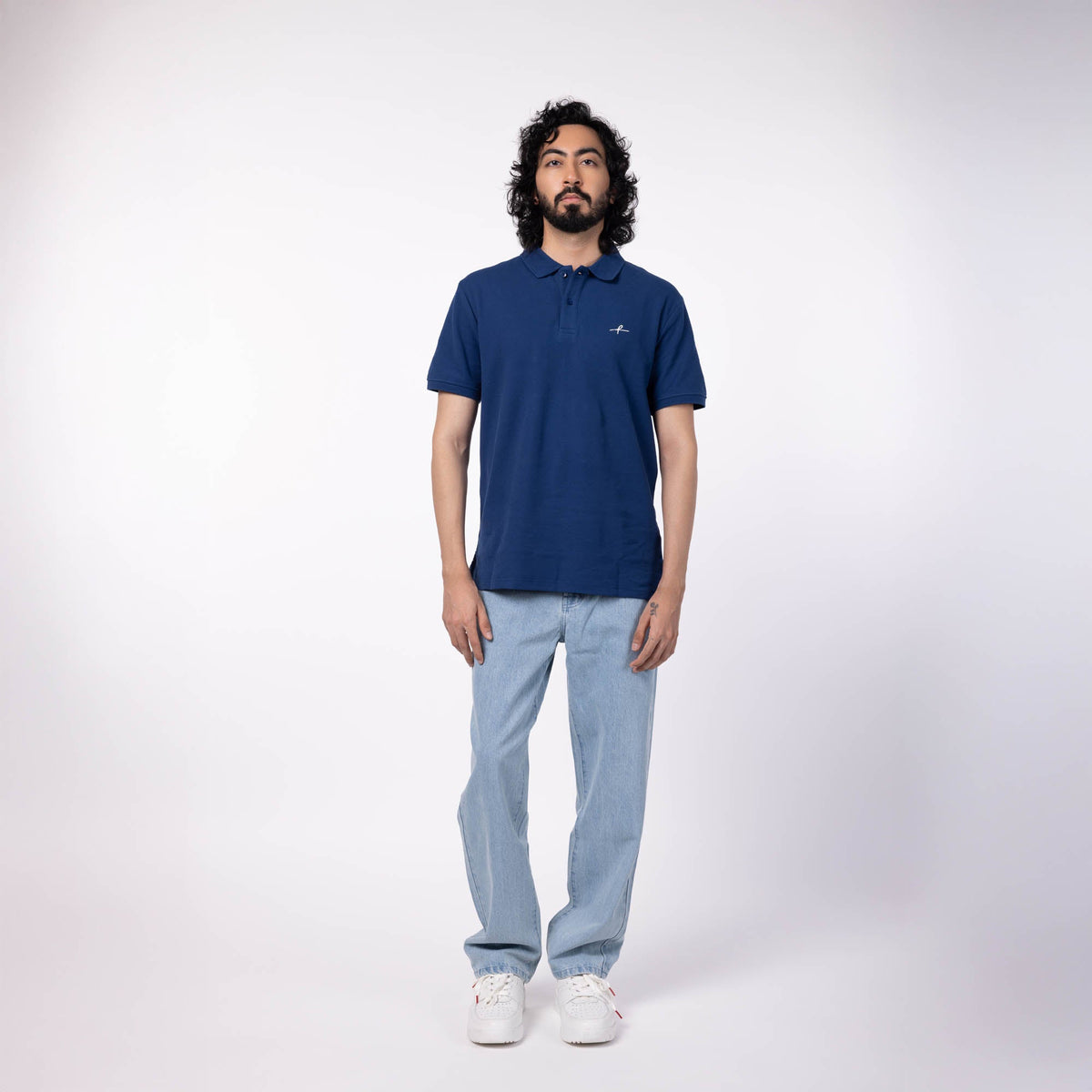 Men's Cotton Honeycomb Polo T-Shirt - Navy Blue