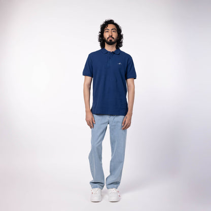 Men's Cotton Honeycomb Polo T-Shirt - Navy Blue