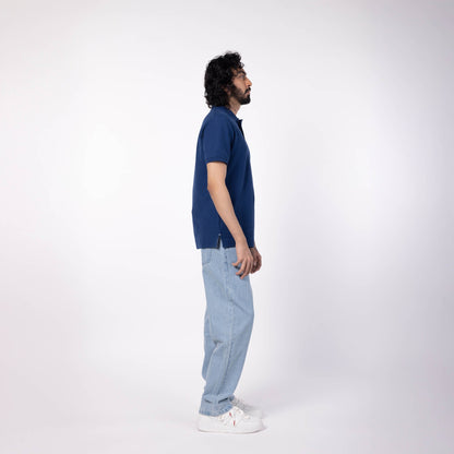 Men's Cotton Honeycomb Polo T-Shirt - Navy Blue