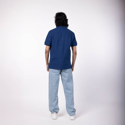 Men's Cotton Honeycomb Polo T-Shirt - Navy Blue
