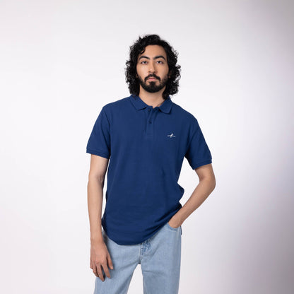 Men's Cotton Honeycomb Polo T-Shirt - Navy Blue