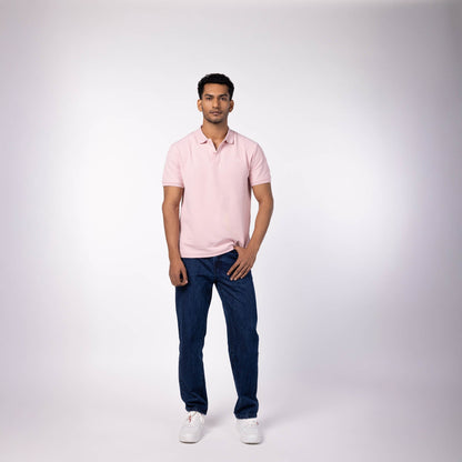 Men's Cotton Honeycomb Polo  T-Shirt - Powder Pink