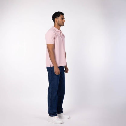 Men's Cotton Honeycomb Polo  T-Shirt - Powder Pink