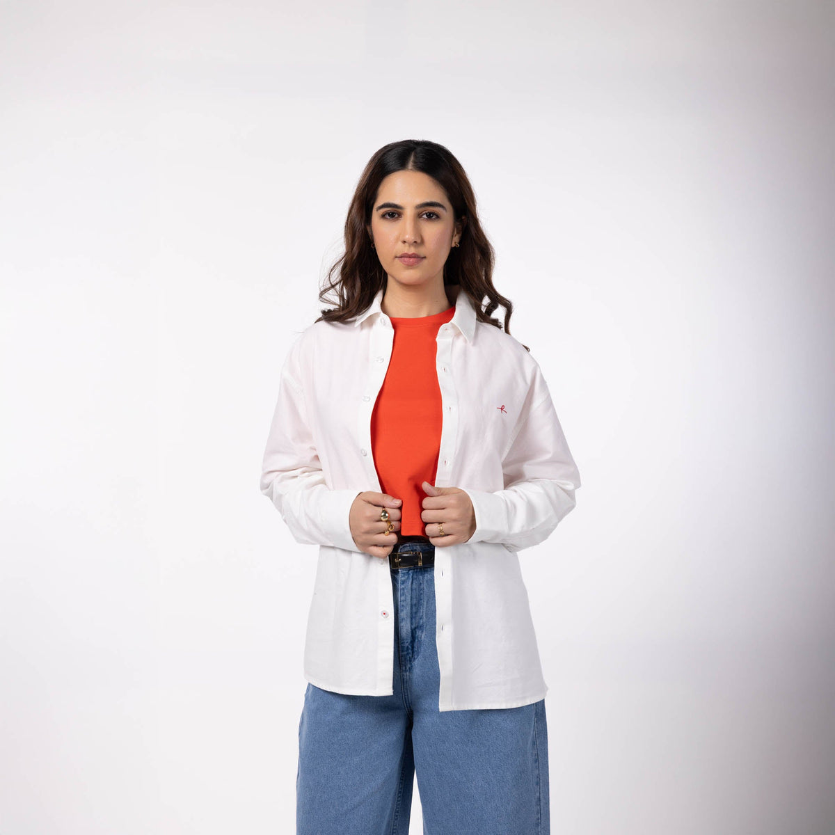 Cotton Oxford Stripe Shirt - White