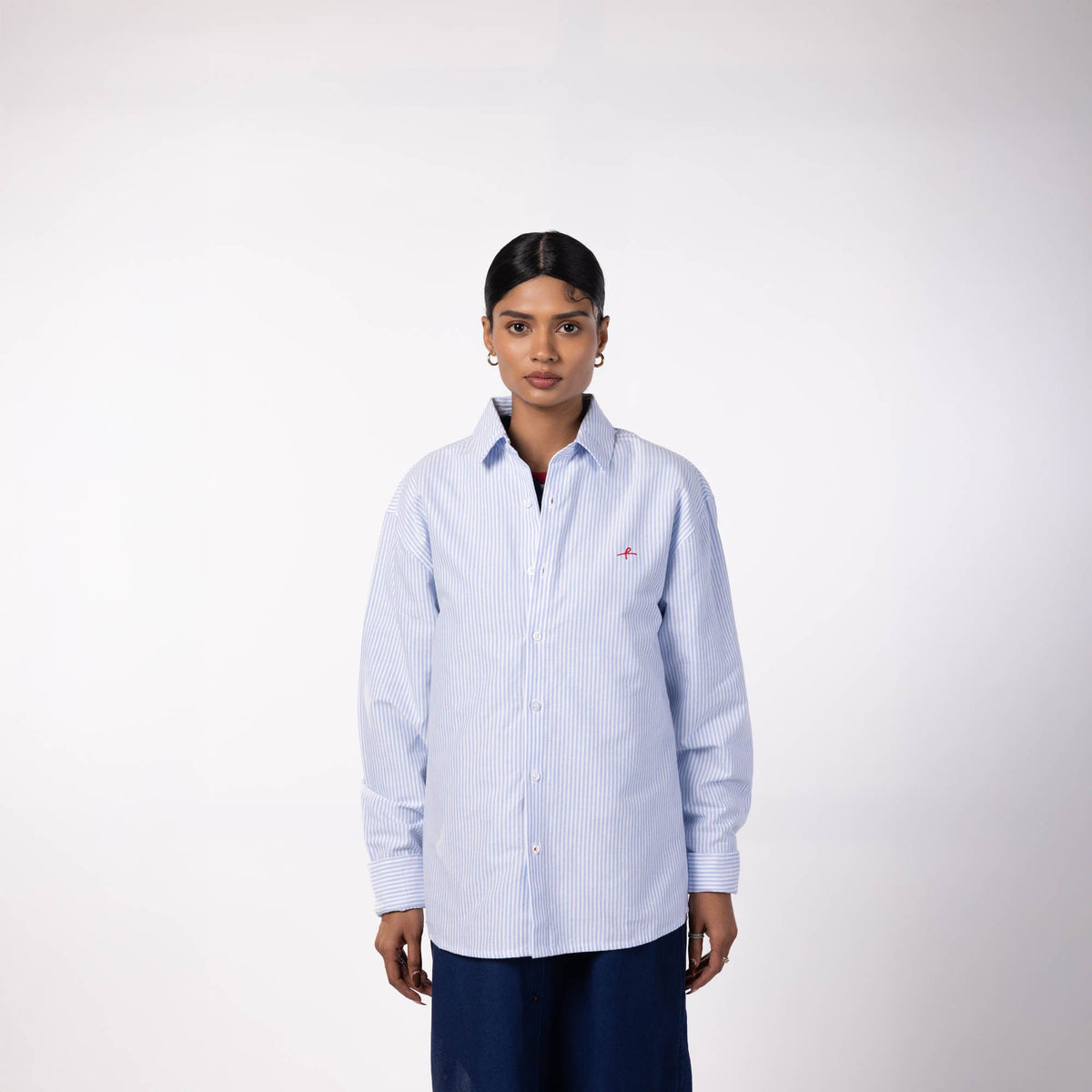 Cotton Oxford Stripe Shirt - Blue