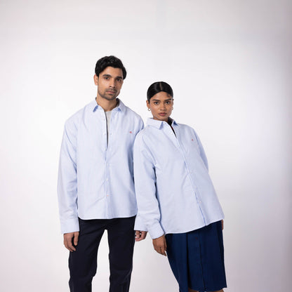 Cotton Oxford Stripe Shirt - Blue