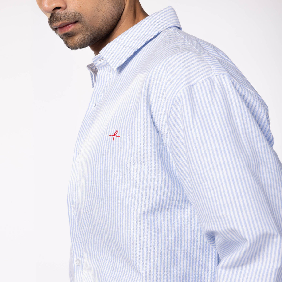 Cotton Oxford Stripe Shirt - Blue