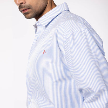 Cotton Oxford Stripe Shirt - Blue