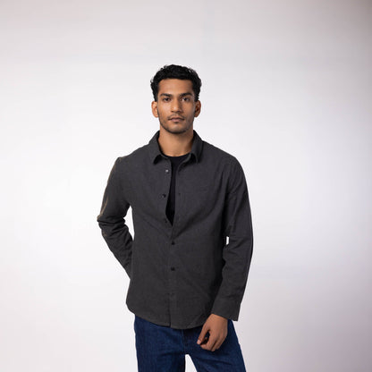 Men's Regular Collar Cotton Melange - Charcoal