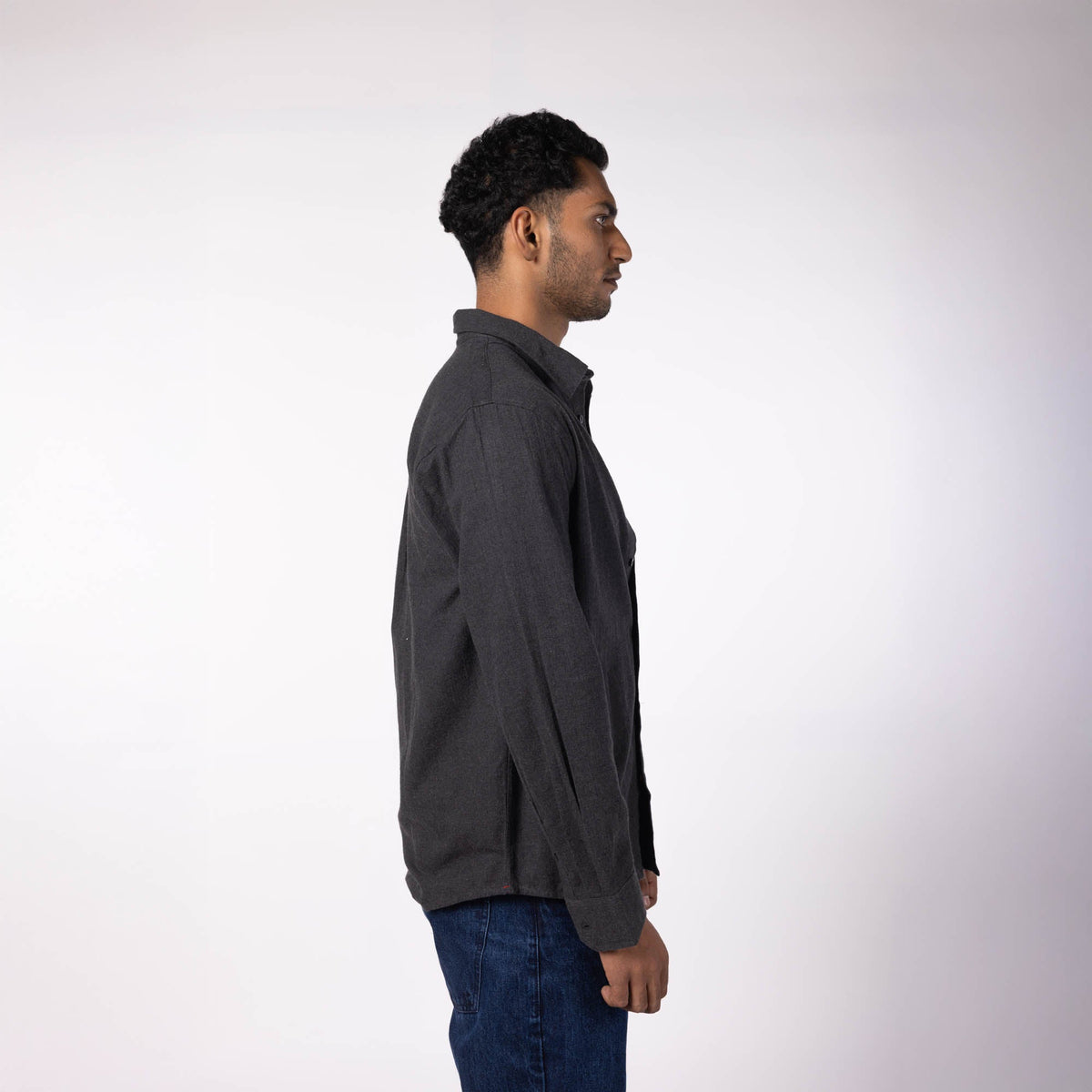 Men's Regular Collar Cotton Melange - Charcoal