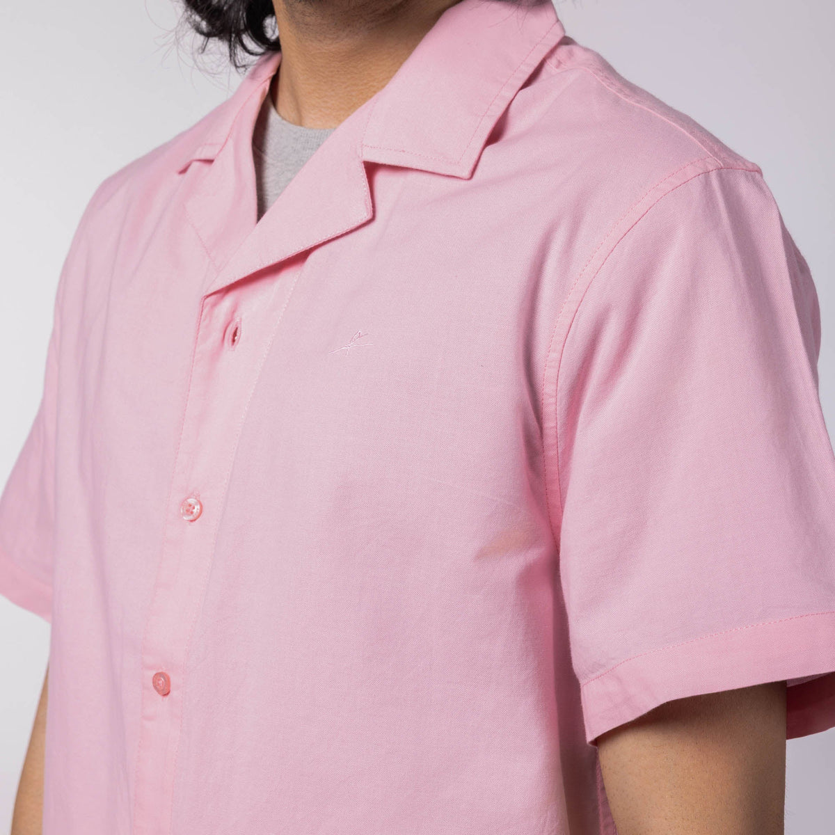 Unisex Half Sleeves Notch Collar Shirt- Powder Pink