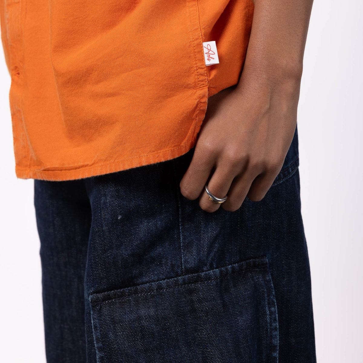 Unisex Half Sleeves Notch Collar Shirt- Pumpkin