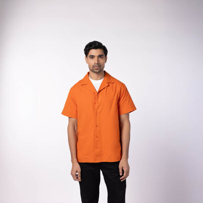 Unisex Half Sleeves Notch Collar Shirt- Pumpkin