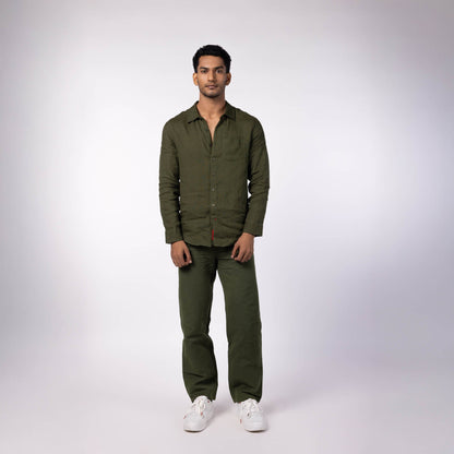 Men's Linen Classic Collar Shirt - Olive