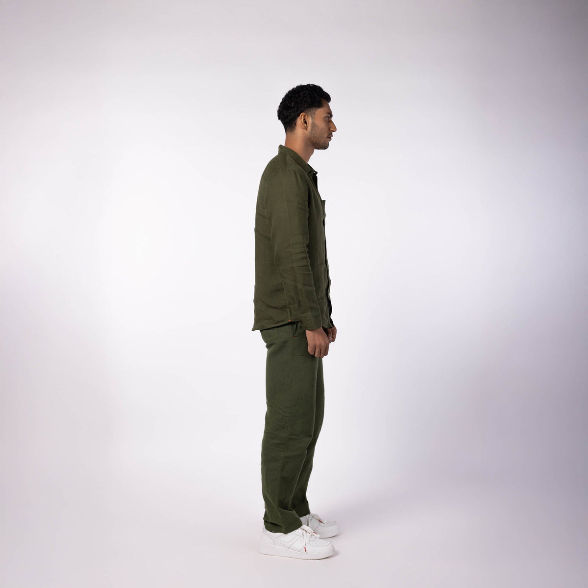 Men's Linen Classic Collar Shirt - Olive