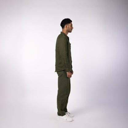 Men's Linen Classic Collar Shirt - Olive