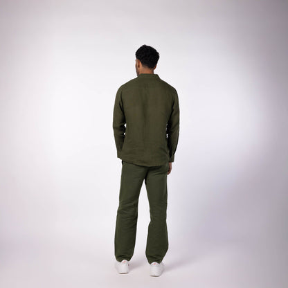 Men's Linen Classic Collar Shirt - Olive