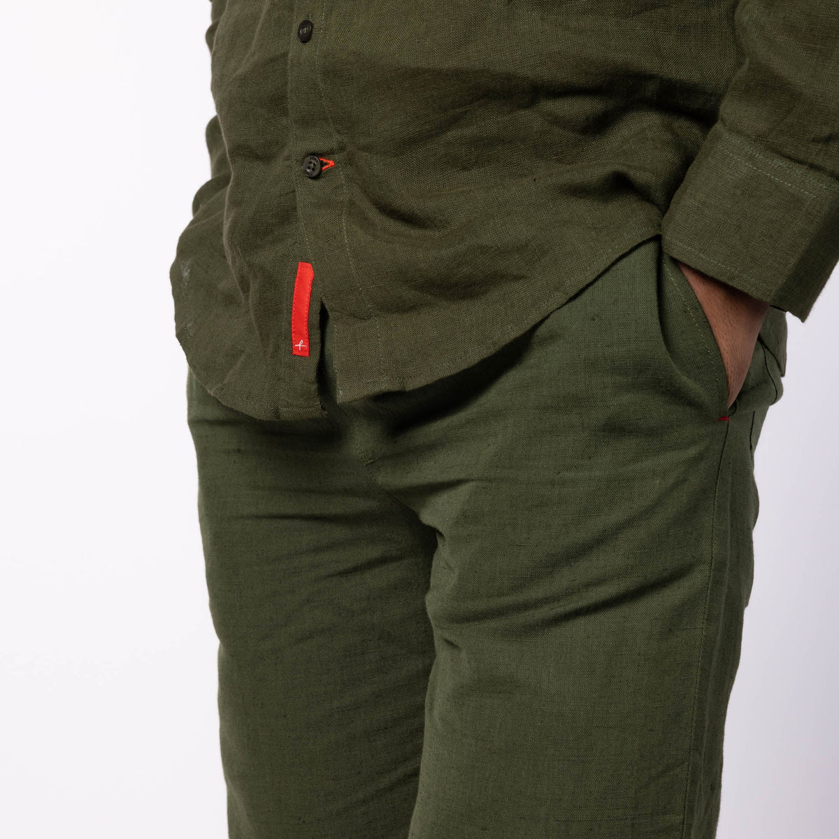 Men's Linen Classic Collar Shirt - Olive