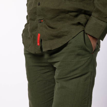 Men's Linen Classic Collar Shirt - Olive