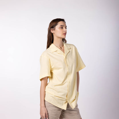Unisex Half Sleeves Notch Collar Shirt- Butter Yellow