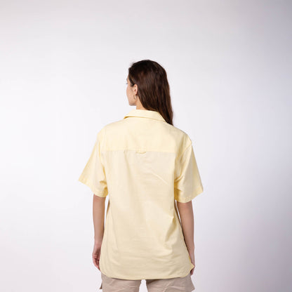 Unisex Half Sleeves Notch Collar Shirt- Butter Yellow