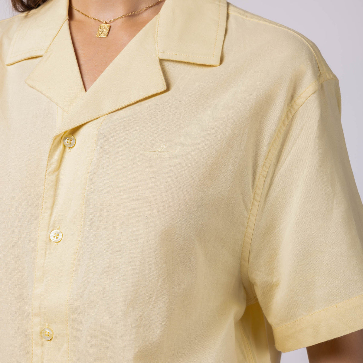 Unisex Half Sleeves Notch Collar Shirt- Butter Yellow