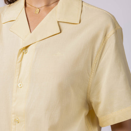 Unisex Half Sleeves Notch Collar Shirt- Butter Yellow