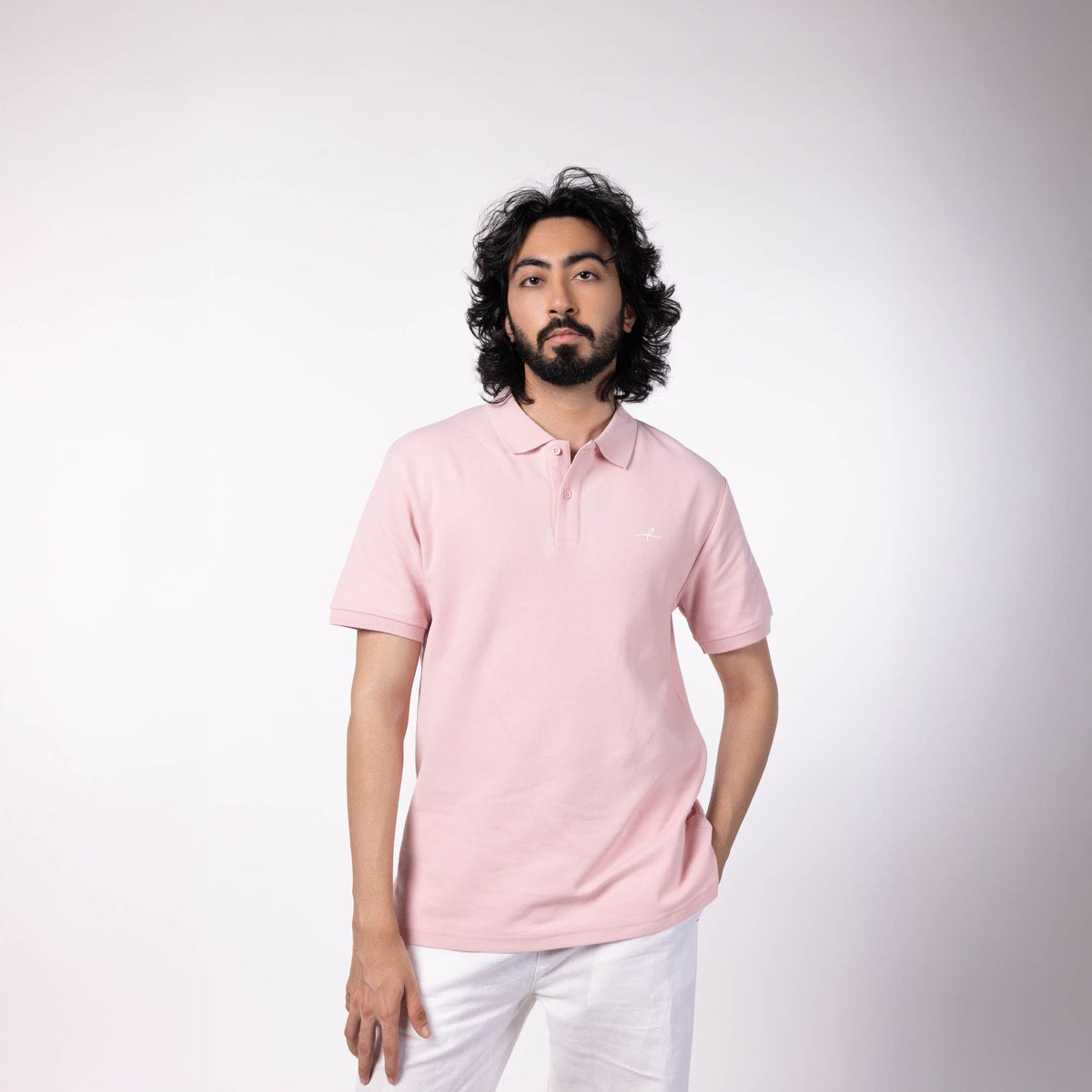 Men's Pique Polo - Powder Pink