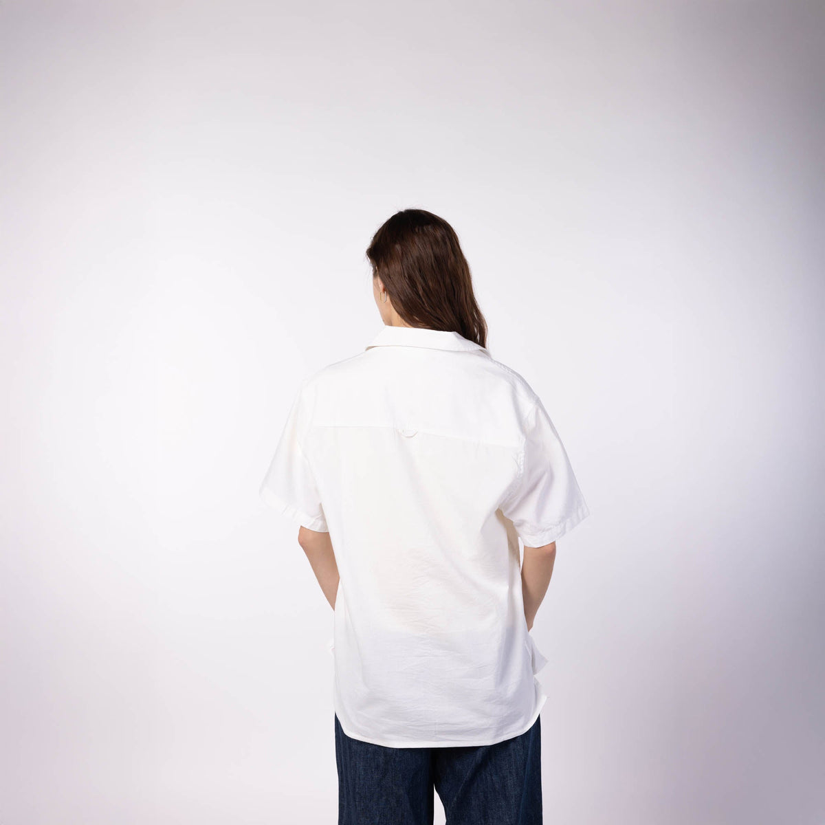 Unisex Half Sleeves Notch Collar Shirt- White