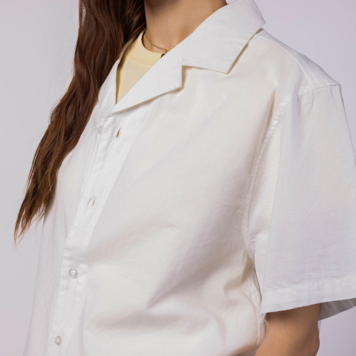 Unisex Half Sleeves Notch Collar Shirt- White