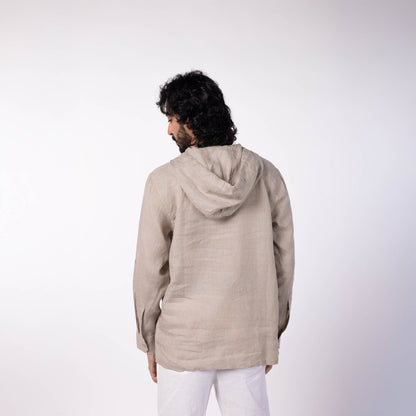 Men's Linen Hooded Shirt - Natural