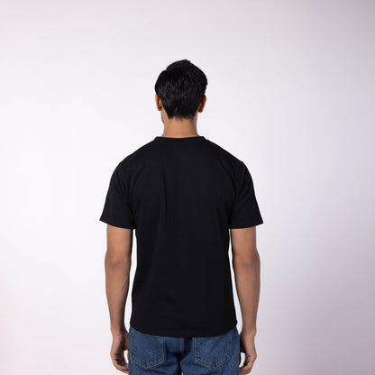 Men's French Terry Printed Round Neck T-Shirt - Black