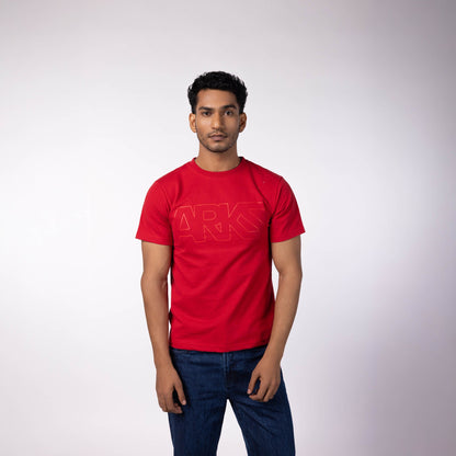 Men's French Terry Printed Round Neck T-Shirt - Red