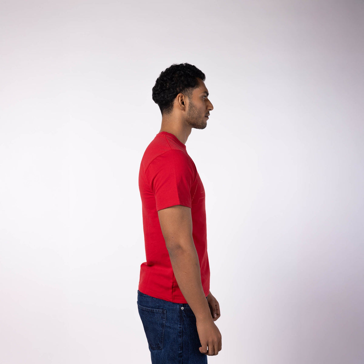 Men's French Terry Printed Round Neck T-Shirt - Red