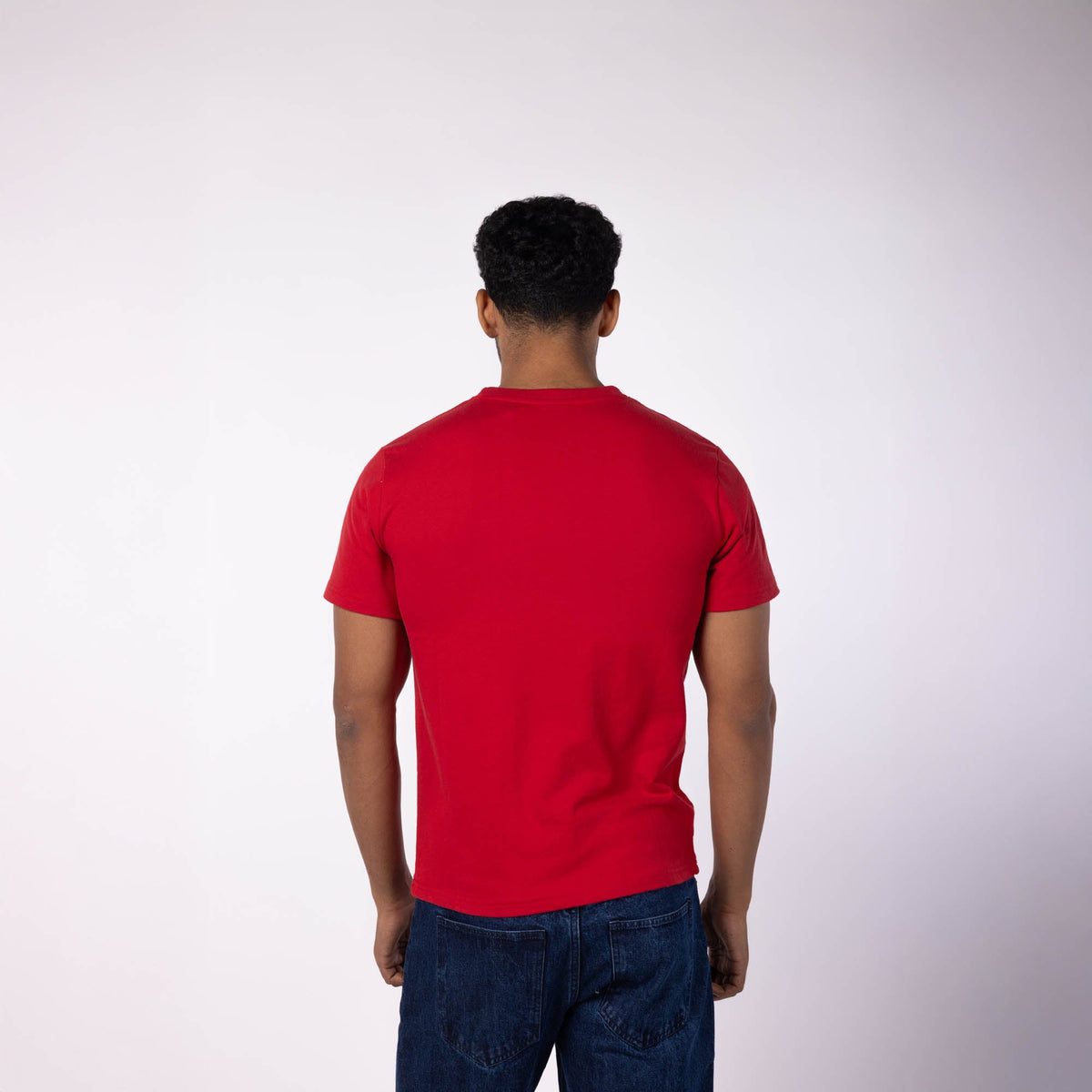 Men's French Terry Printed Round Neck T-Shirt - Red