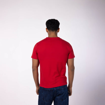 Men's French Terry Printed Round Neck T-Shirt - Red