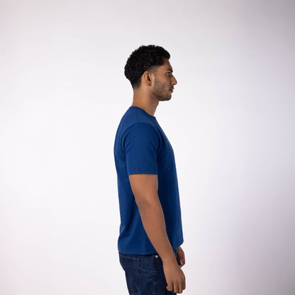Men's French Terry Printed Round Neck T-Shirt - Dark Blue