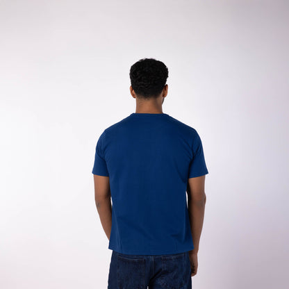 Men's French Terry Printed Round Neck T-Shirt - Dark Blue