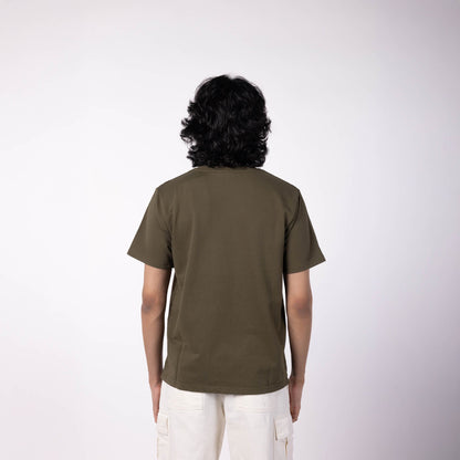 Men's French Terry Printed Round Neck T-Shirt - Olive