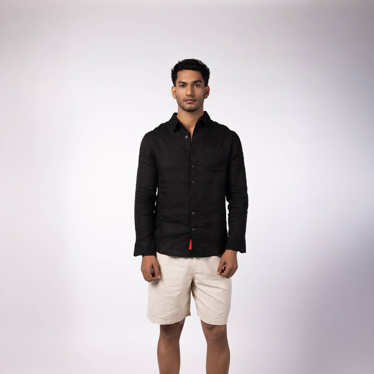 Men's Linen Classic Collar Shirt - Black