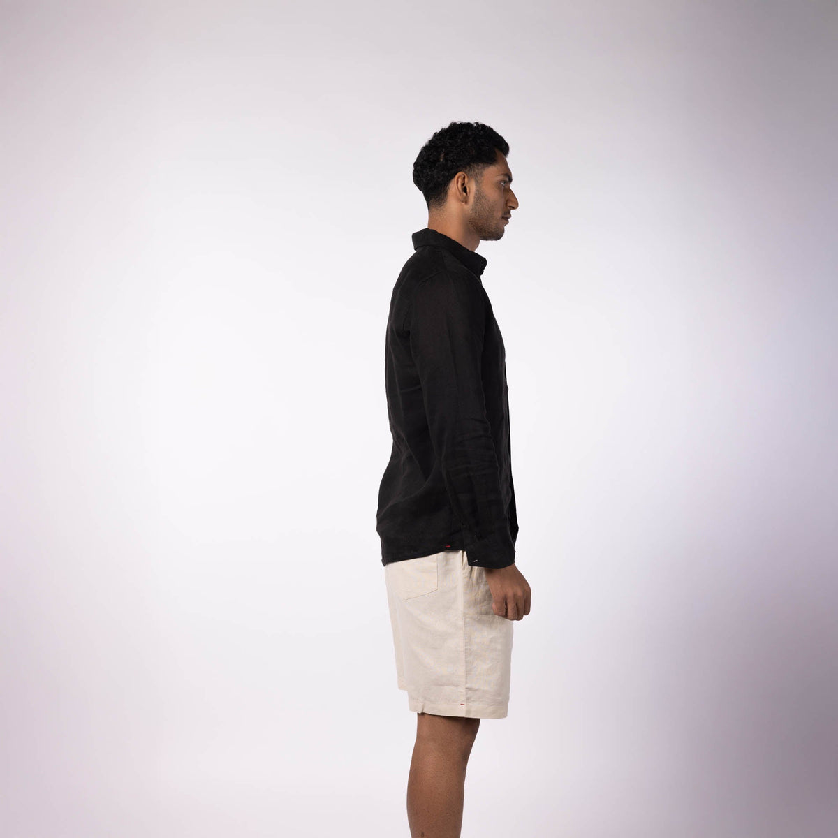 Men's Linen Classic Collar Shirt - Black
