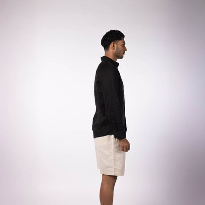 Men's Linen Classic Collar Shirt - Black