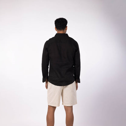 Men's Linen Classic Collar Shirt - Black