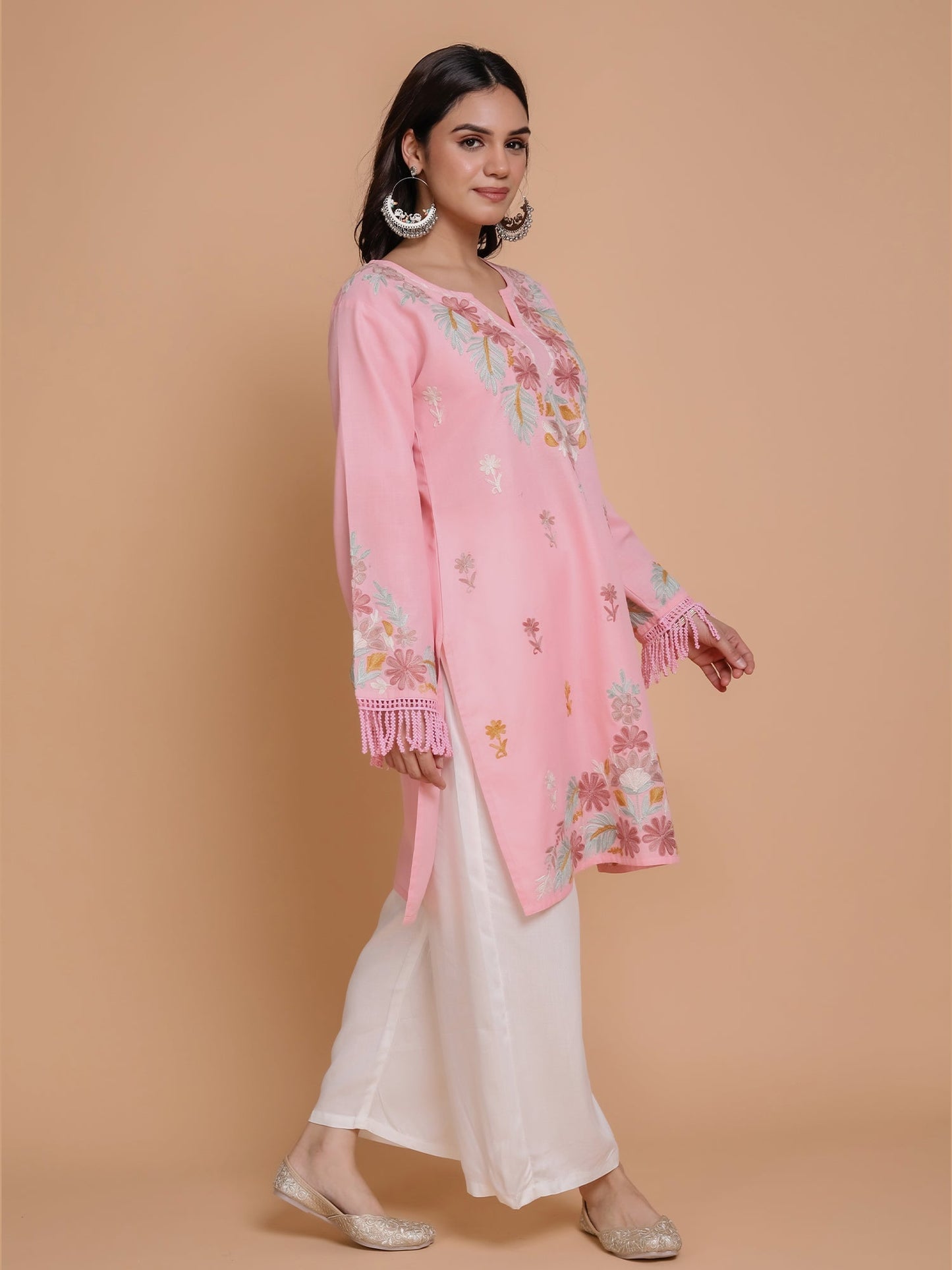 Muskaan in Falak Kashmiri Long Kurta - Pink
