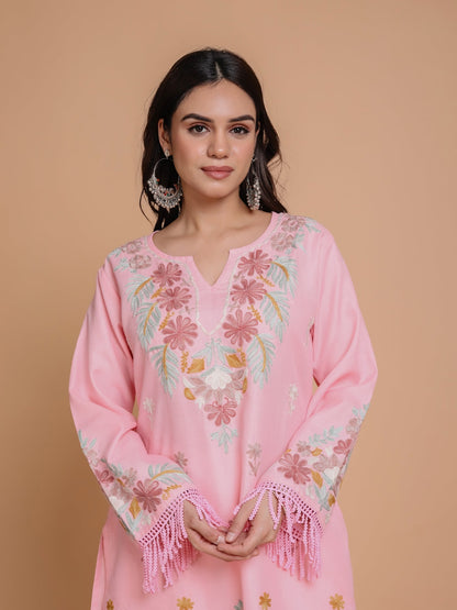 Muskaan in Falak Kashmiri Long Kurta - Pink