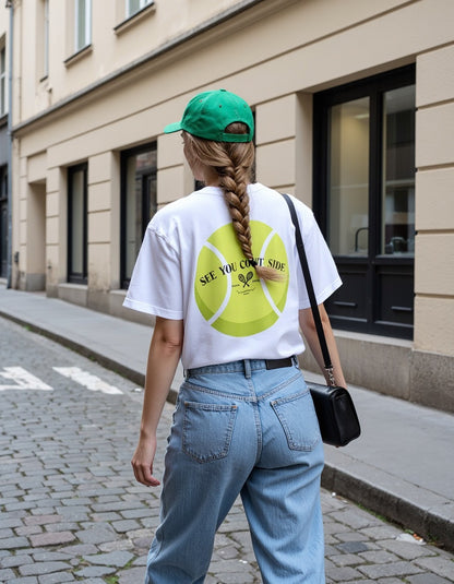 White Courtside Oversized Printed Tee - Women