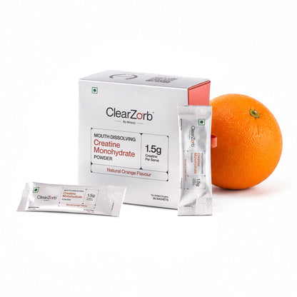 ClearZorb by Miduty, Mouth Dissolving Creatine Monohydrate | Enhanced Muscle Strength, 2 sachets per day for 3g, Natural Orange